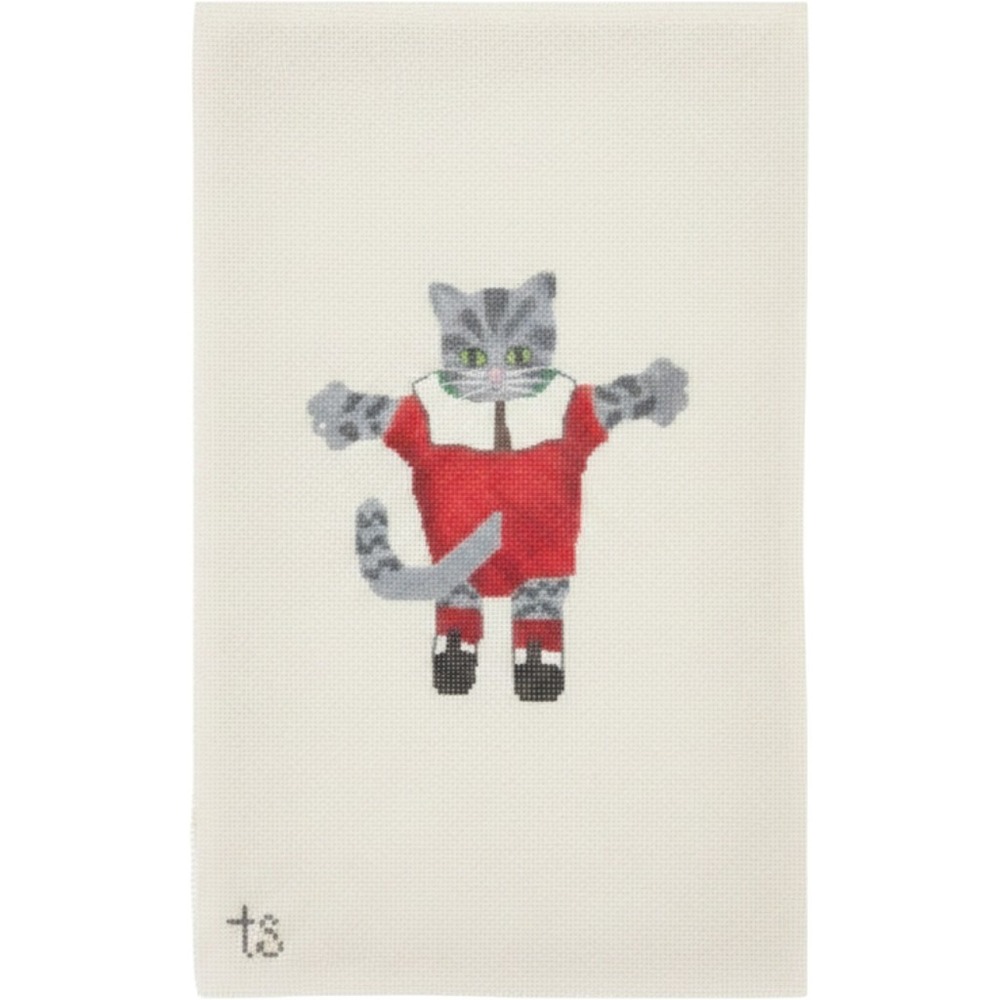 Vintage Hand Painted Needlepoint Canvas Two Sided Cat Pillow Christmas Ornament